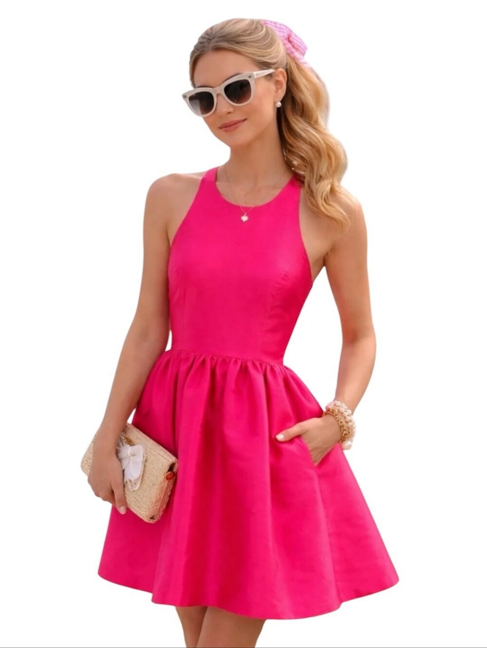 Kate Spade New York Bow Back Fit and Flare Dress in Aladdin Pink